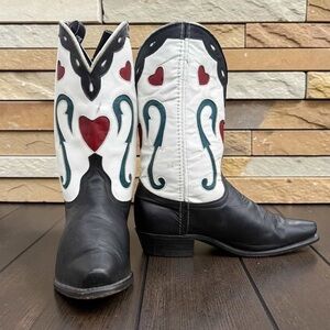 1990s Acme “Queen of Hearts” Inlay — Women’s 9 M Vintage Cowboy Cowgirl Boots